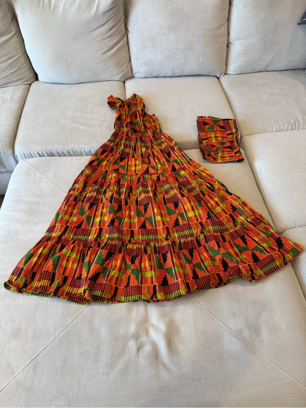Vibrant Orange, Green & Yellow Maxi Dress